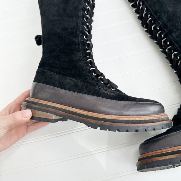 Free People Holden Tennessee Black Suede Over the Knee Lace Up Platform Boots 37 - Picture 3 of 13